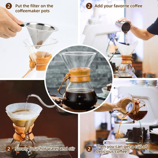 Cafetera Chemex Madera Con Filtro De Acero Inoxidable 400 Ml