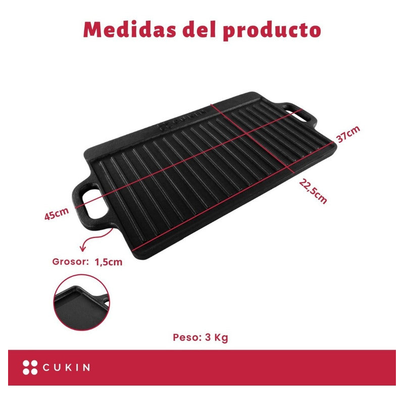 Plancha Churrasquera De Hierro Fundido 2 En 1 - 45x22x1.5cm
