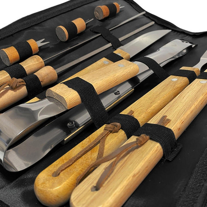 Set Parrillero 10 Herramientas Con Bolso Kit Asado - Norplat