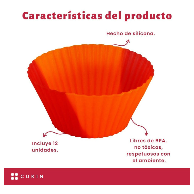 Set X 12 Moldes De Silicona P/ Muffin O Cupcake Ø7cm - Cukin