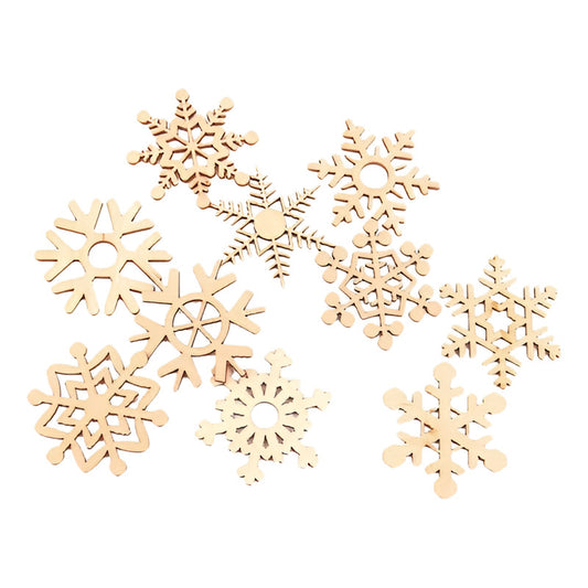 10 Adornos Copos De Nieve Madera Arbol De Navidad - Norplat