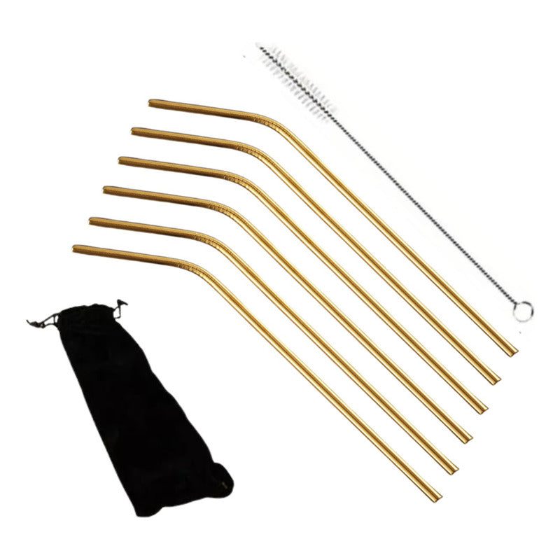Set 6 Bombillas Bebida Reusable Bolsa + Limpiador - Norplat