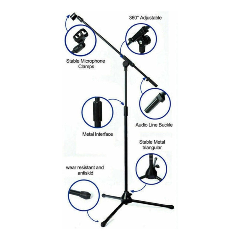 Soporte Pedestal De Micrófono Con Boom Metálico / Atril