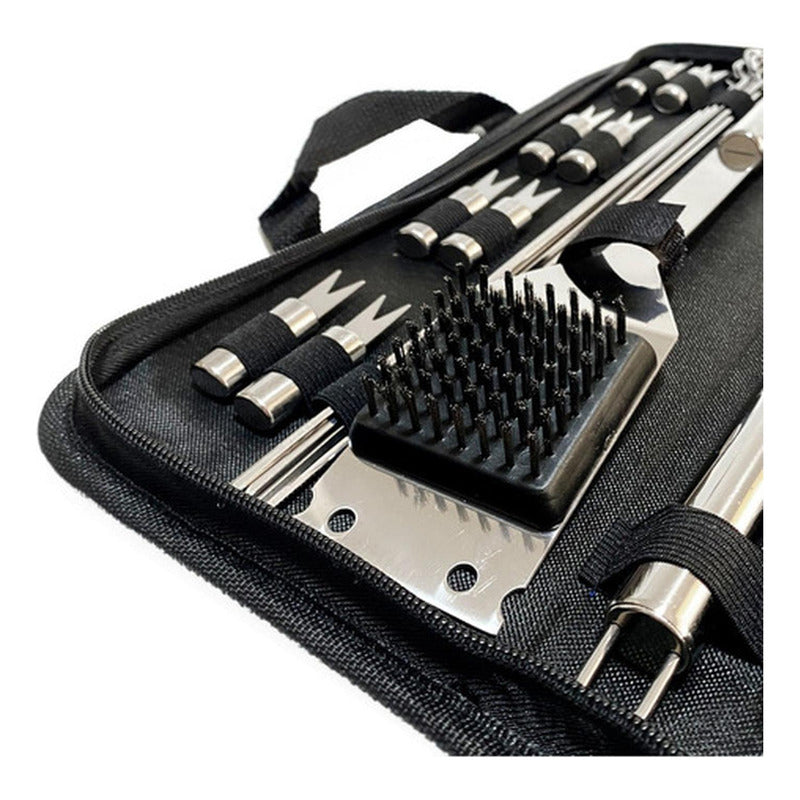 Set Parrillero 20 Piezas De Acero Inoxidable + Bolso Norplat