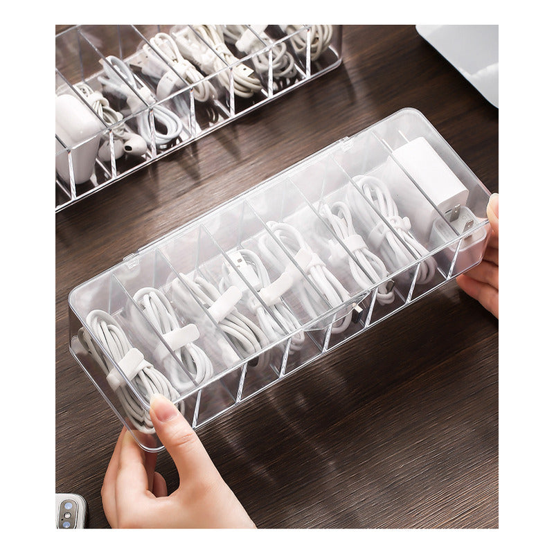 Caja Almacenamiento Organizadora Plastica Cable Tapa Norplat Blanco