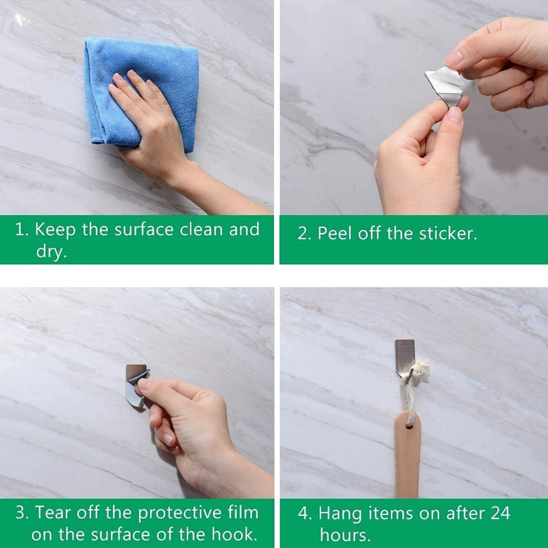 Pack De 10 Colgadores Percha Fino Baño Organizador Adhesivo Plateado