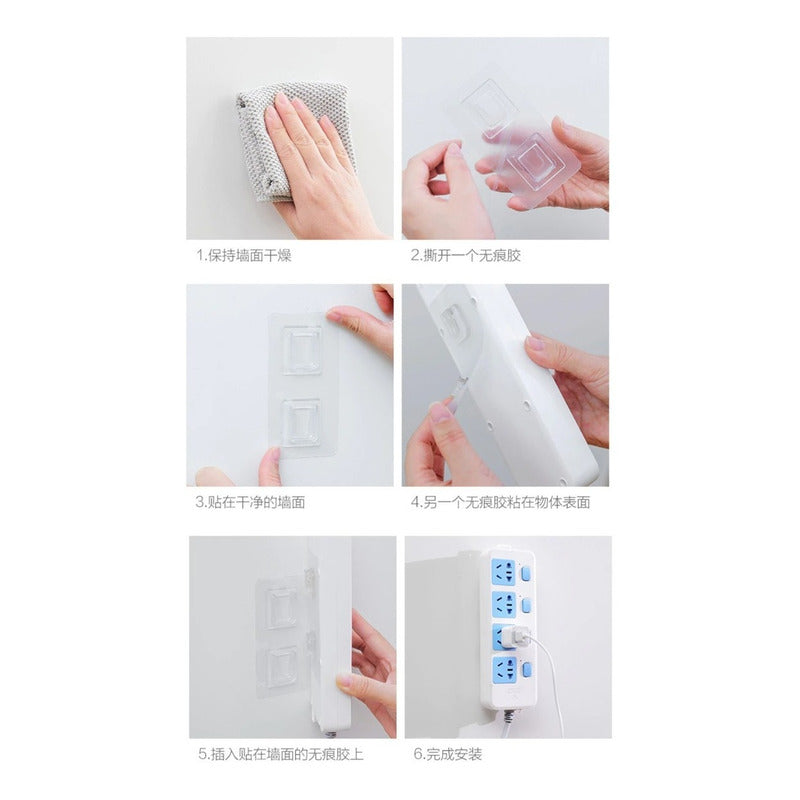 Ganchos De Pared 6x12 Dobles Adhesivos Doble Cara 10 Pares Transparente
