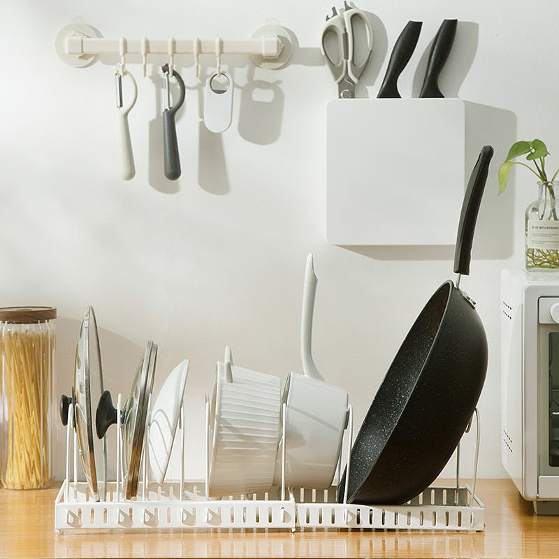 Organizador De Tapas Ollas Sartén Expansible Cocina Norplat Blanco Calido