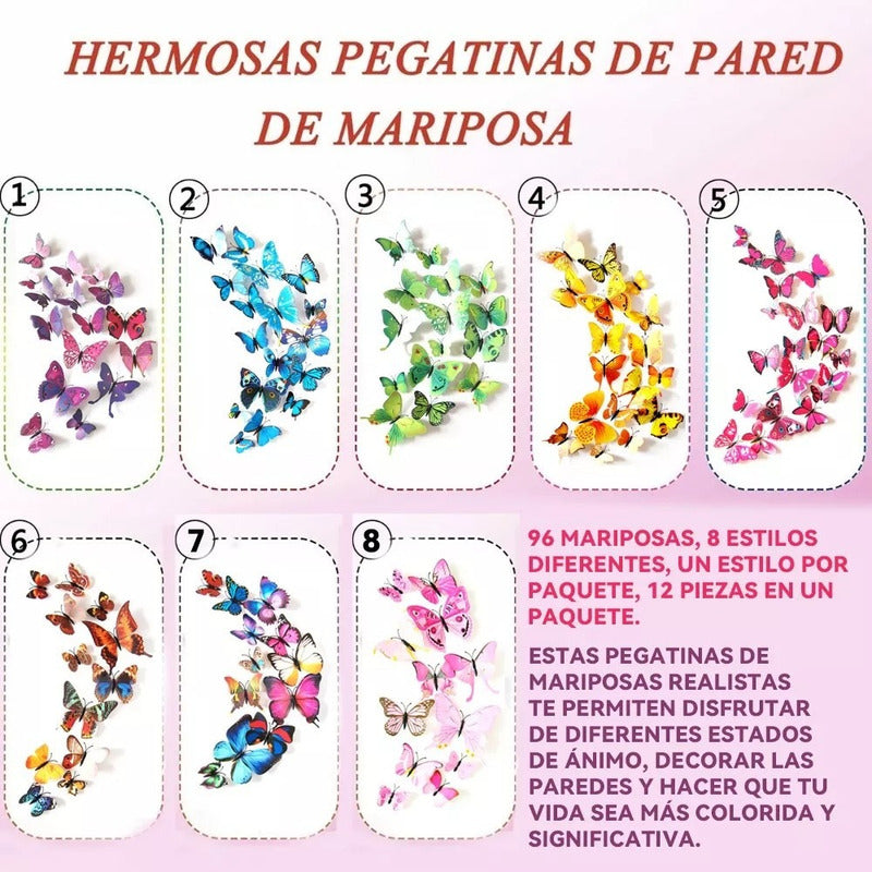 96pcs Mariposas Decorativas Pegatina 3d Calcomanía Etiqueta