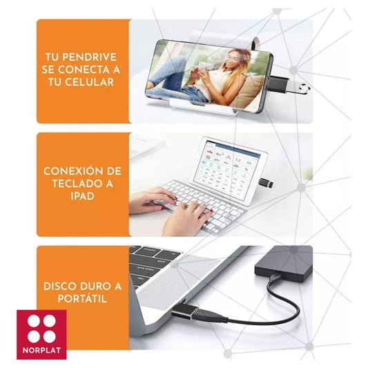 Adaptador Usb-c Macho A Usb-a Hembra - Certificado Norplat