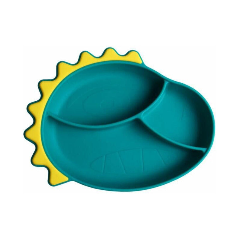 Set Plato De Silicona Dinosaurio Para Bebé Niños + Cubierto